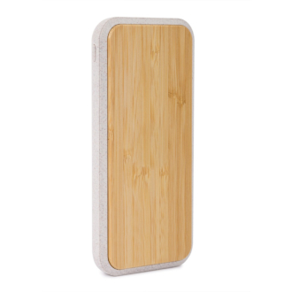 CARICATORE USB E WIRELESS DA 10000 mAh IN PAGLIA DI GRANO+ABS E BAMBÙ