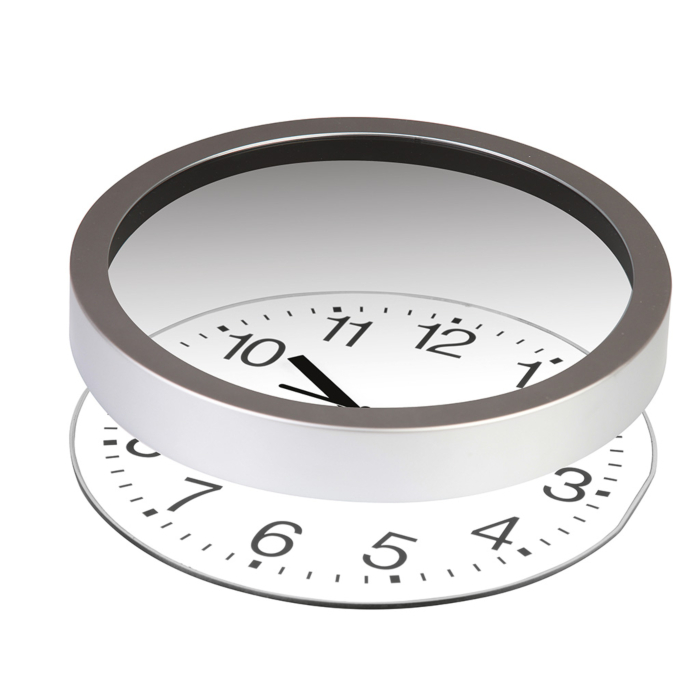Eurotime 82205-07 - Orologio da parete al quarzo, 25 cm, cassa in plastica argentata, vetro di plastica, quadrante trasparente con 12 cifre