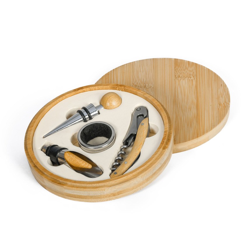 SET VINO 4 PEZZI IN BAMBÙ E METALLO 