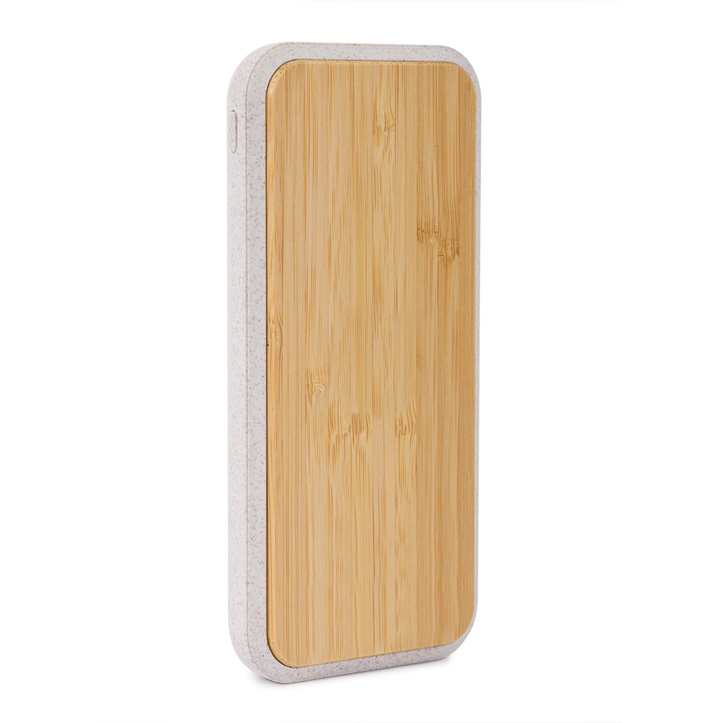 CARICATORE USB E WIRELESS DA 10000 mAh IN PAGLIA DI GRANO+ABS E BAMBÙ 