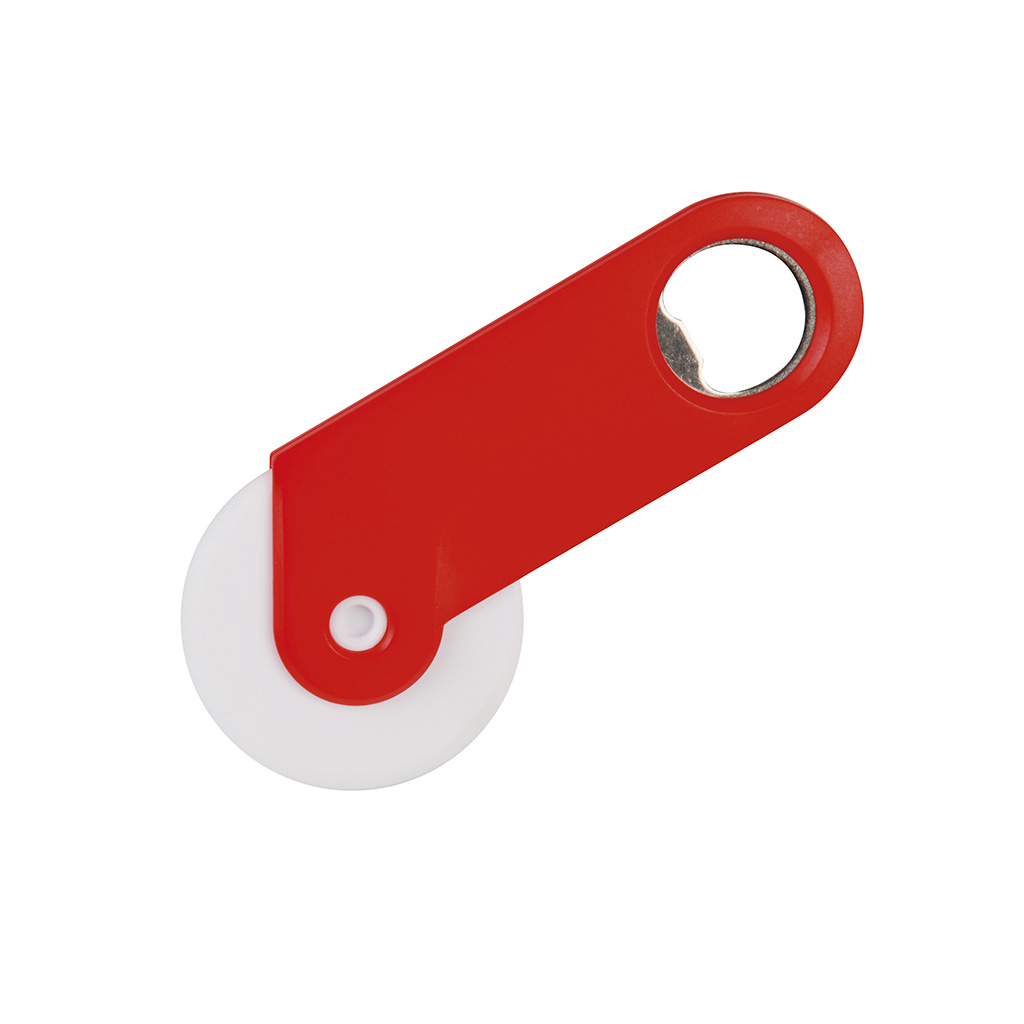 ROTELLA TAGLIA PIZZA CON APRIBOTTIGLIA IN PLASTICA E METALLO 