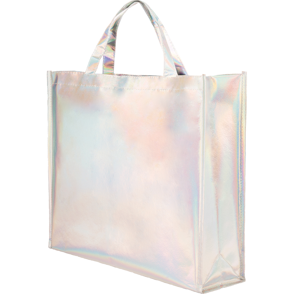 BORSA SHOPPER CON SOFFIETTO IN TNT LAMINATO IRIDESCENTE (110 gr/mq) 