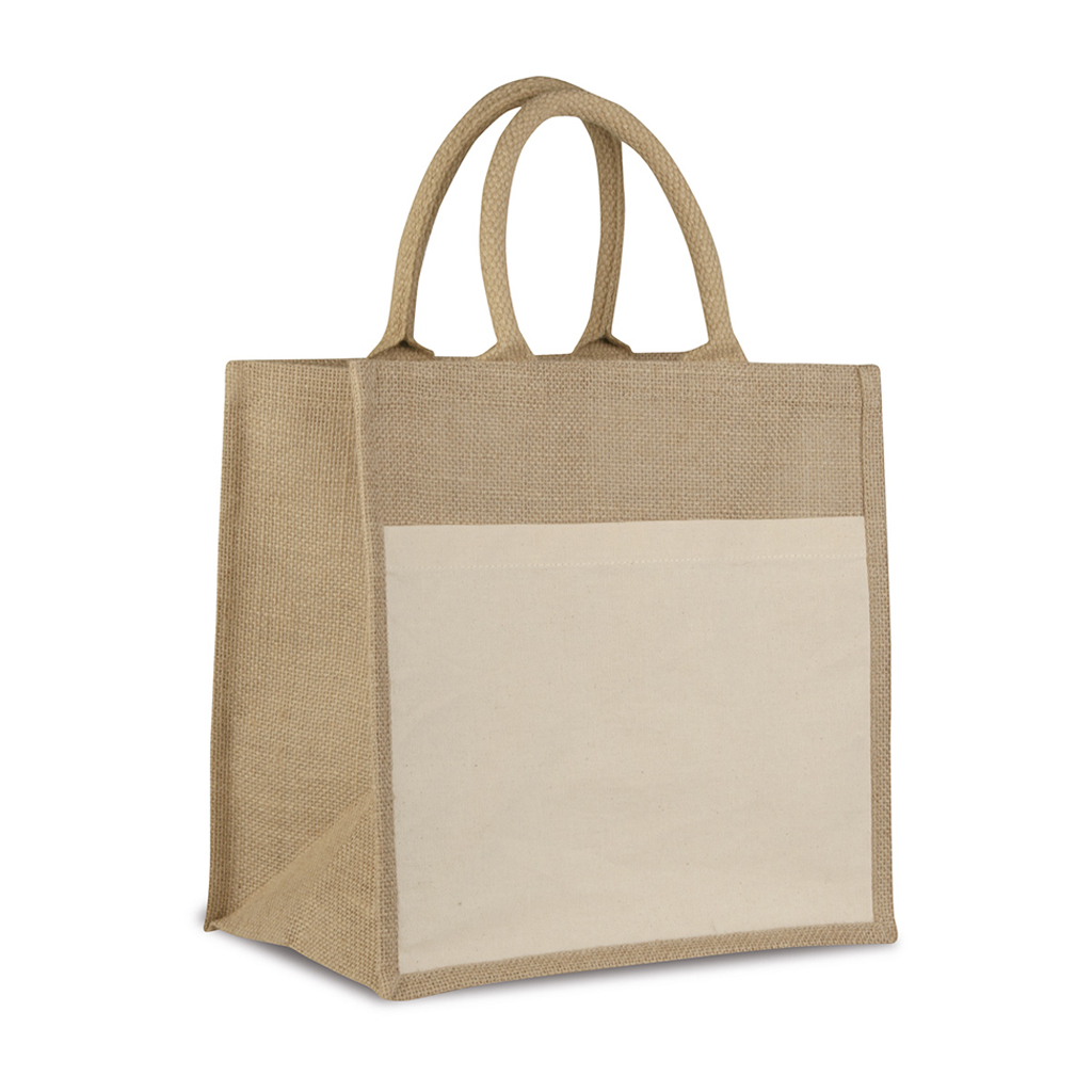 BORSA SHOPPER CON SOFFIETTO IN IUTA E COTONE 