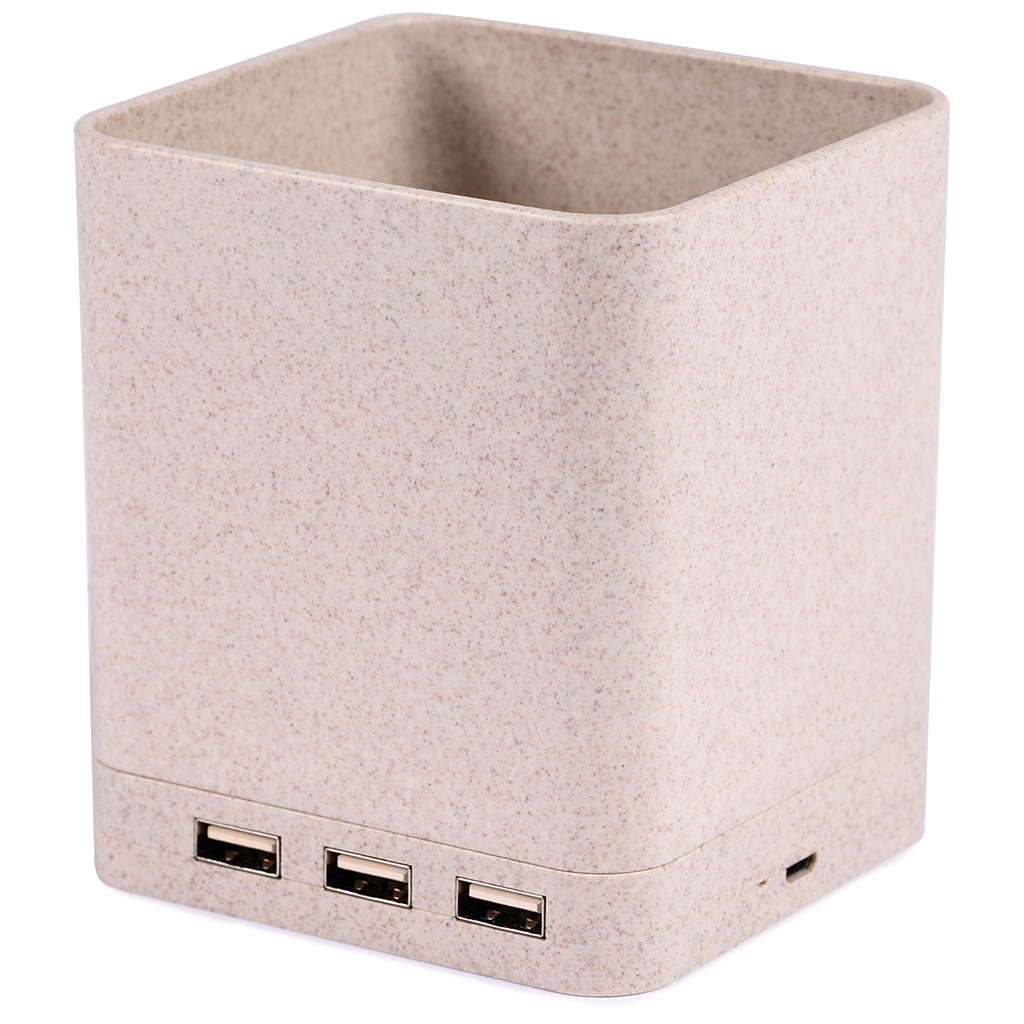 PORTAPENNE CON CARICATORE WIRELESS IN PAGLIA DI GRANO E PLASTICA 